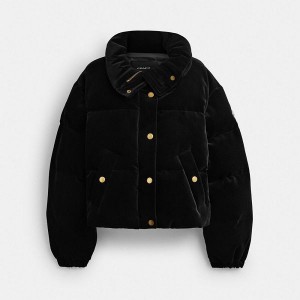 Dámské Bunda Coach Velvet Puffer Černé | 8567409-CZ