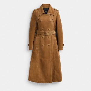 Dámské Kabáty Coach Heritage C Plaque Suede Trench Hnědé | 3029417-CZ