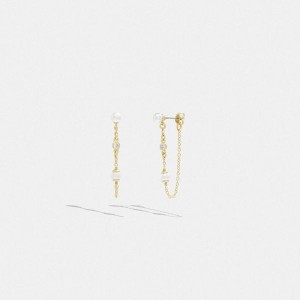 Dámské Náušnice Coach Classic Pearl Chain Zlaté | 3476291-CZ
