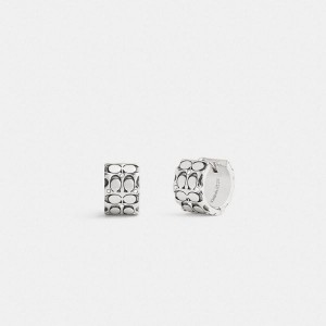 Dámské Náušnice Coach Quilted Signature Huggie Stříbrné | 9753810-CZ