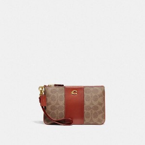Dámské Peněženka Coach Essential Small Wristlet In Signature Canvas Hnědé Červené | 8091543-CZ