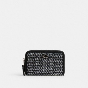 Dámské Pouzdro Na Karty Coach Essential Small Zip Around With Crystal Stříbrné Černé | 5370194-CZ