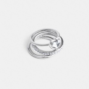 Dámské Ring Sets Coach Halo Heart Stříbrné | 7069532-CZ