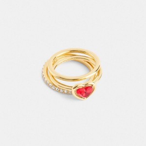 Dámské Ring Sets Coach Halo Heart Zlaté Červené | 7528436-CZ