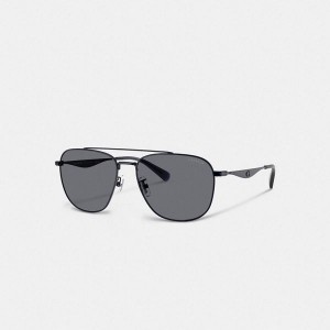 Dámské Sluneční Brýle Coach C Hardware Metal Pilot Černé Blankyt | 0196524-CZ