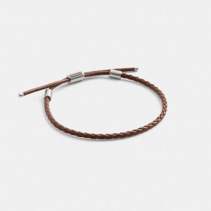 Pánské Náramek Coach Braided Leather Stříbrné Hnědé | 2034619-CZ