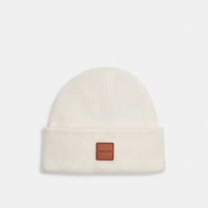 Pánské Čepice Coach Knit With Leather Patch Bílé | 1294768-CZ