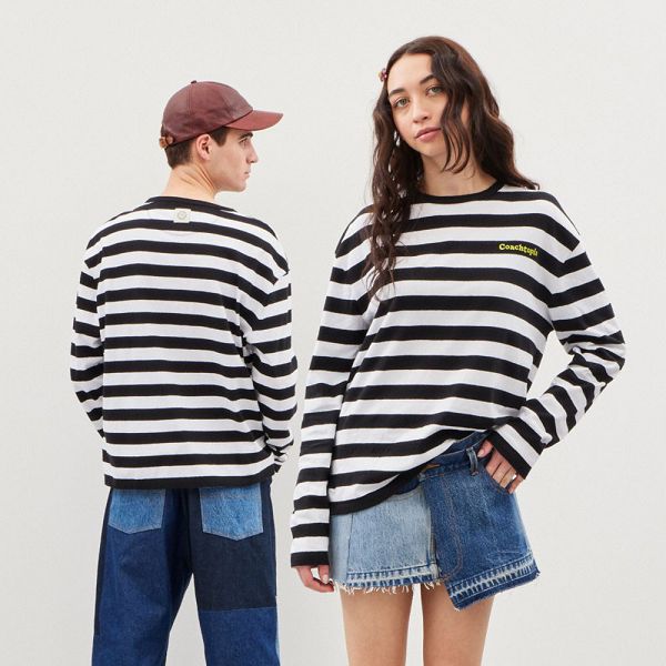 Coachtopia Tričko Coach Long Sleeve With Stripe Pattern Černé | 2017586-CZ