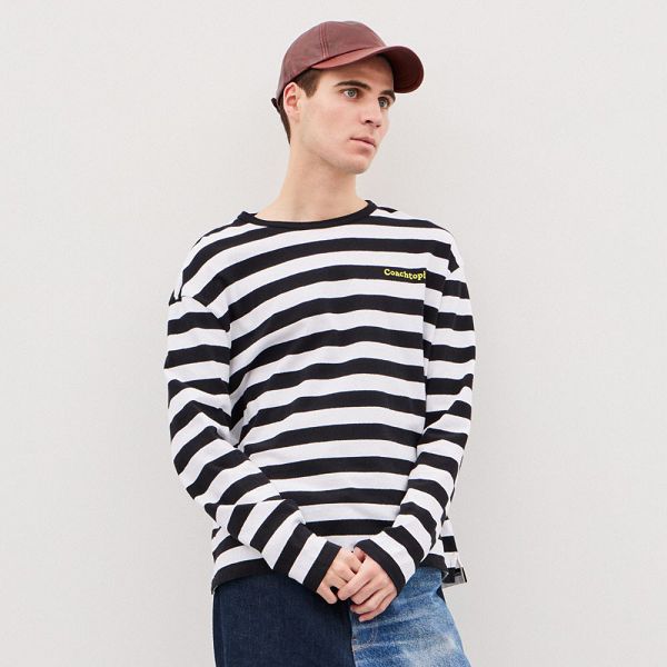 Coachtopia Tričko Coach Long Sleeve With Stripe Pattern Černé | 2017586-CZ