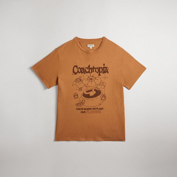 Coachtopia Tričko Coach Relaxed With Flower Pot Print Hnědé | 9640285-CZ