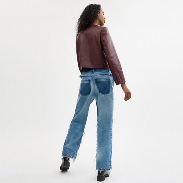 Dámské Bunda Coach Collarless Leather Vínové | 4713520-CZ