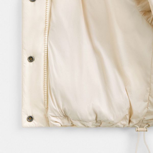 Dámské Bunda Coach Cropped Puffer In Recycled Polyamide With Sherpa Collar Krém | 3406528-CZ