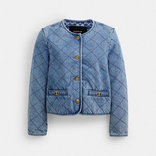 Dámské Bunda Coach Heritage C Quilted Denim In Organic Cotton Blankyt | 7048136-CZ