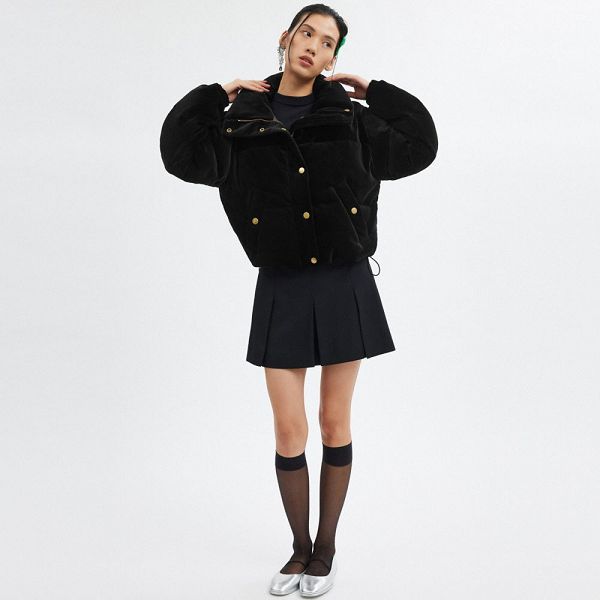 Dámské Bunda Coach Velvet Puffer Černé | 8567409-CZ
