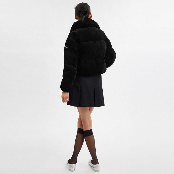 Dámské Bunda Coach Velvet Puffer Černé | 8567409-CZ