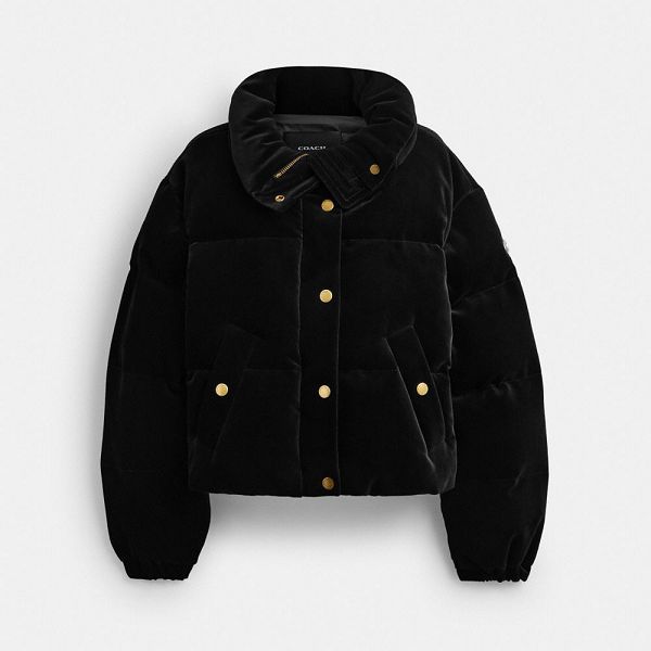 Dámské Bunda Coach Velvet Puffer Černé | 8567409-CZ