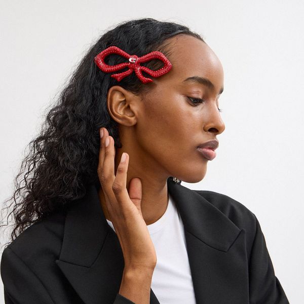 Dámské Hair Accessories Coach Pavé Bow Stříbrné Červené | 9507816-CZ