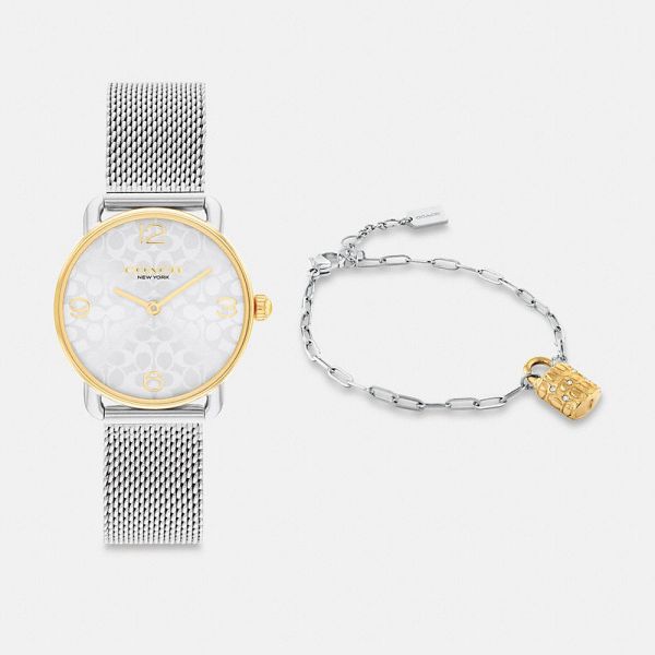 Dámské Hodinky Coach Elliot Watch Gift Set 28 Mm Stříbrné Zlaté | 3804279-CZ