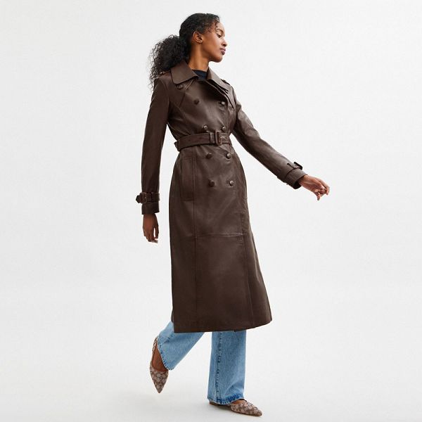 Dámské Kabáty Coach Heritage C Double Breasted Leather Trench Hnědé | 0763198-CZ