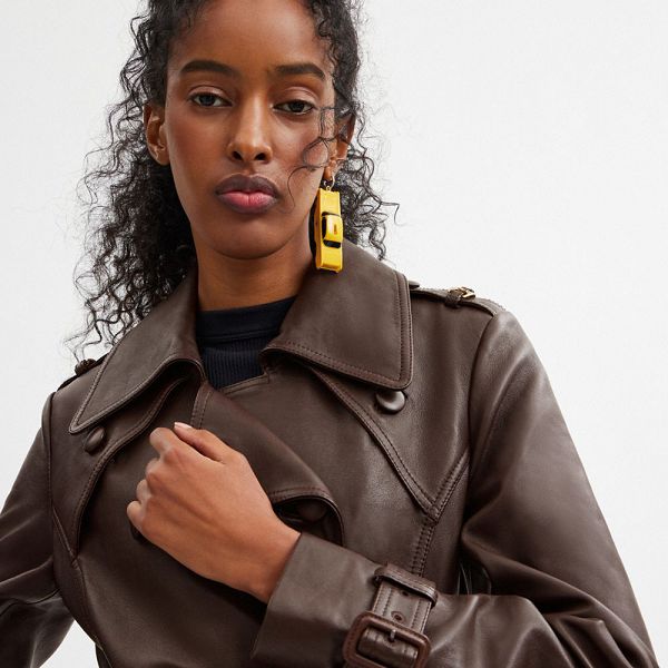 Dámské Kabáty Coach Heritage C Double Breasted Leather Trench Hnědé | 0763198-CZ