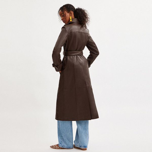 Dámské Kabáty Coach Heritage C Double Breasted Leather Trench Hnědé | 0763198-CZ