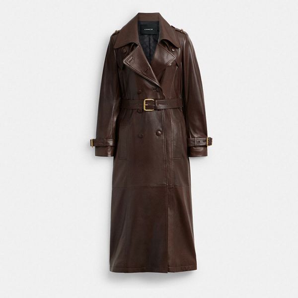 Dámské Kabáty Coach Heritage C Double Breasted Leather Trench Hnědé | 0763198-CZ