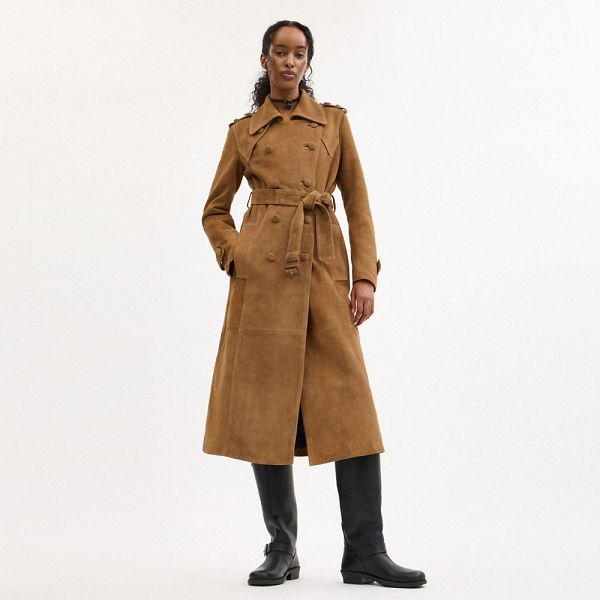 Dámské Kabáty Coach Heritage C Plaque Suede Trench Hnědé | 3029417-CZ