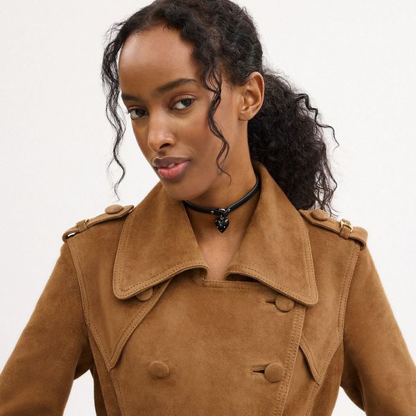 Dámské Kabáty Coach Heritage C Plaque Suede Trench Hnědé | 3029417-CZ