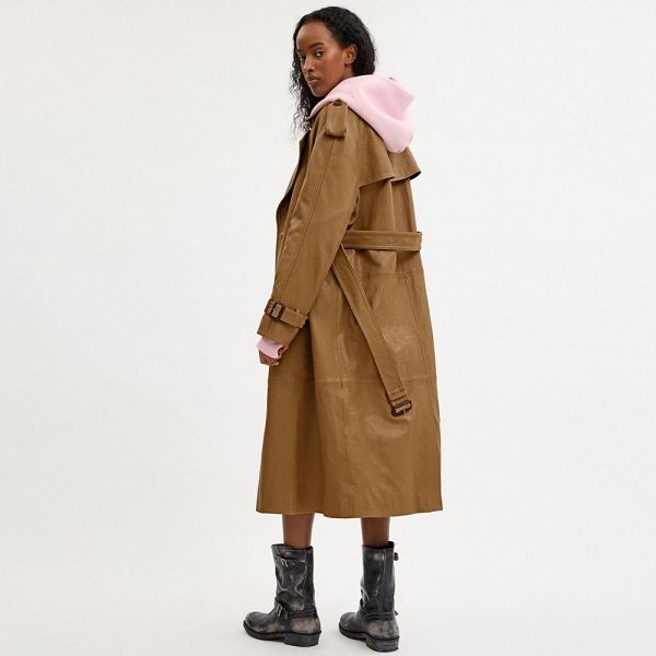 Dámské Kabáty Coach Leather Double Breasted Trench Tmavě Béžový | 5916723-CZ