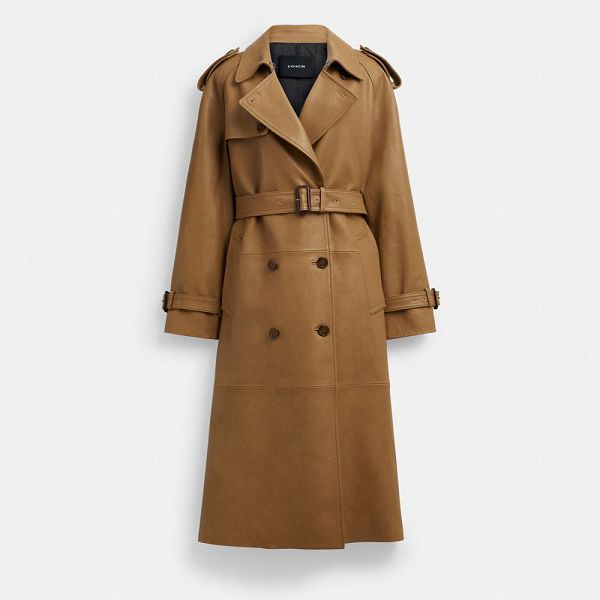 Dámské Kabáty Coach Leather Double Breasted Trench Tmavě Béžový | 5916723-CZ