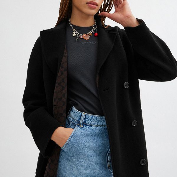 Dámské Kabáty Coach Long Wool Černé | 5816342-CZ