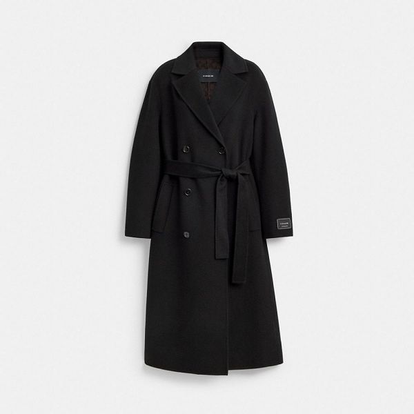 Dámské Kabáty Coach Long Wool Černé | 5816342-CZ