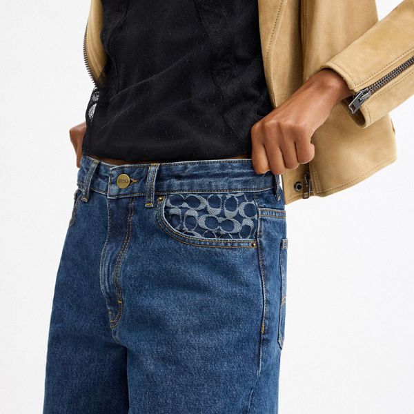 Dámské Kalhoty Coach Baggy Denim Tmavě Blankyt | 1237984-CZ