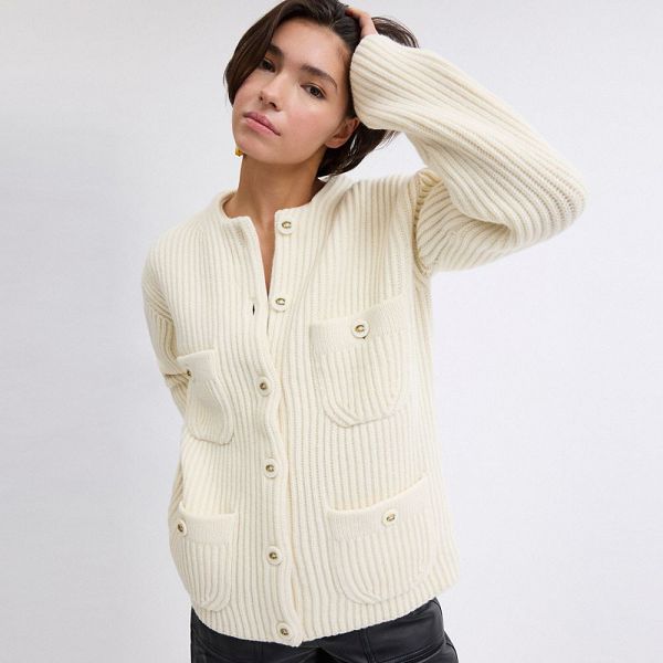 Dámské Kardigan Coach Oversized Pocket Krém | 3492506-CZ