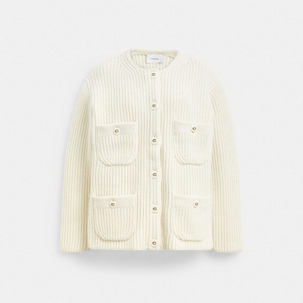 Dámské Kardigan Coach Oversized Pocket Krém | 3492506-CZ
