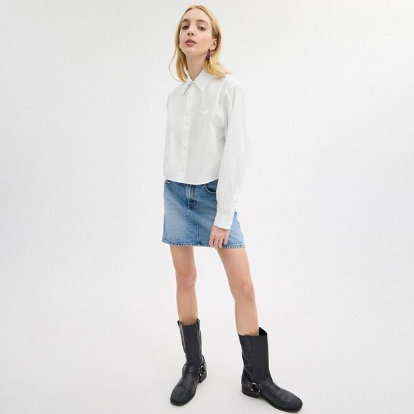 Dámské Košile Coach Cropped Button Up Bílé | 4805712-CZ