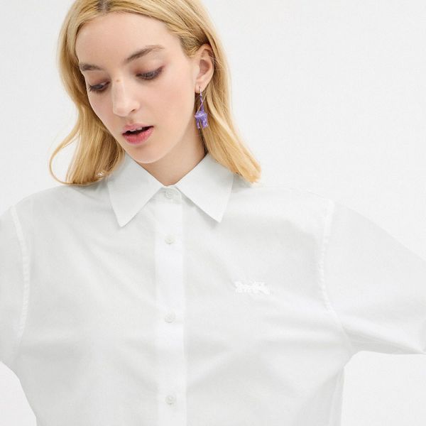 Dámské Košile Coach Cropped Button Up Bílé | 4805712-CZ