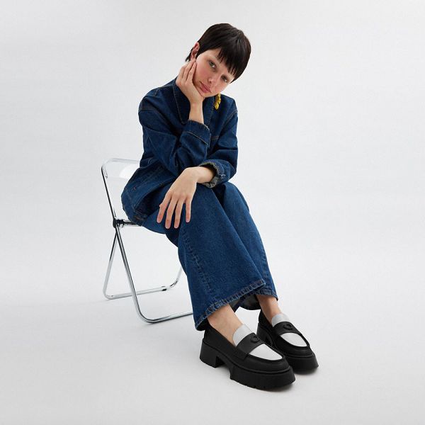 Dámské Loafers Coach Leah Platform Černé Bílé | 1697530-CZ