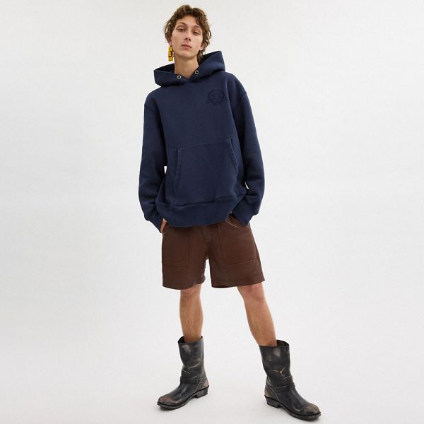 Dámské Mikina s Kapucí Coach Oversized Signature Crest In Organic Cotton Tmavě Blankyt Blankyt | 7614539-CZ
