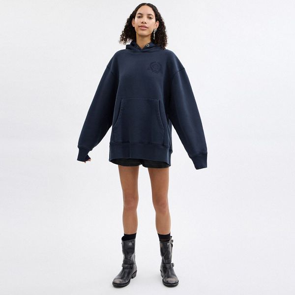 Dámské Mikina s Kapucí Coach Oversized Signature Crest In Organic Cotton Tmavě Blankyt Blankyt | 7614539-CZ