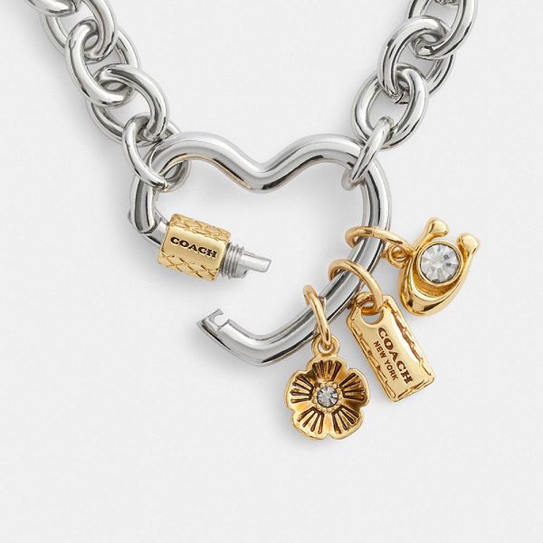 Dámské Náhrdelník Coach Carabiner Heart Charm Zlaté Stříbrné | 2938756-CZ