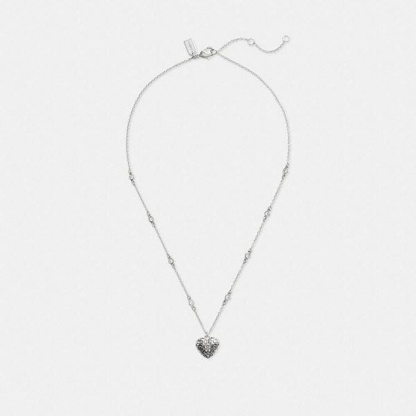 Dámské Náhrdelník Coach Quilted Signature Heart Pendant Stříbrné | 1904328-CZ