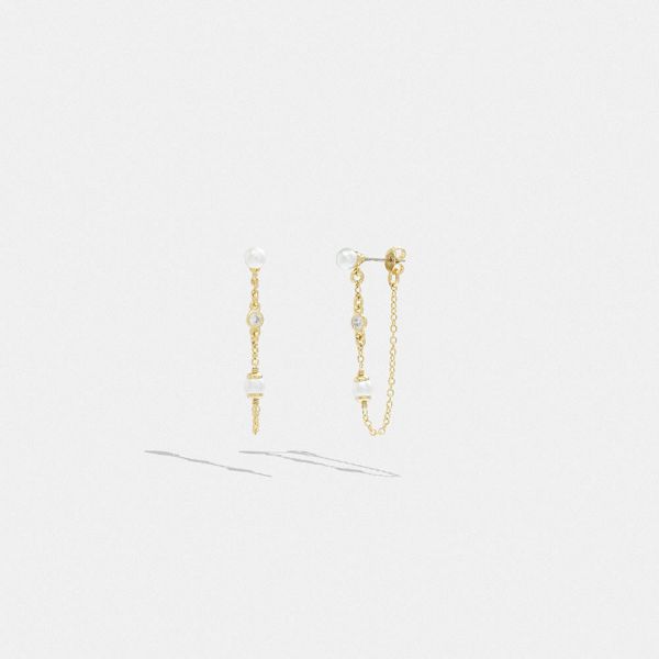Dámské Náušnice Coach Classic Pearl Chain Zlaté | 3476291-CZ