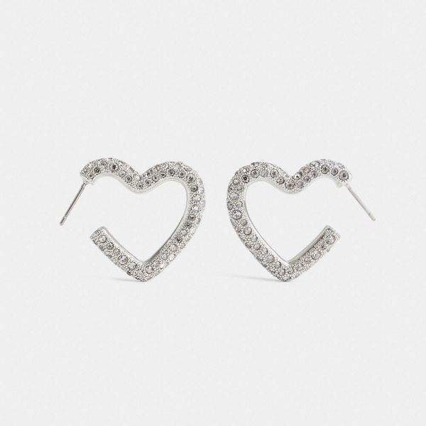 Dámské Náušnice Coach Pavé Heart Hoop Stříbrné | 6713498-CZ