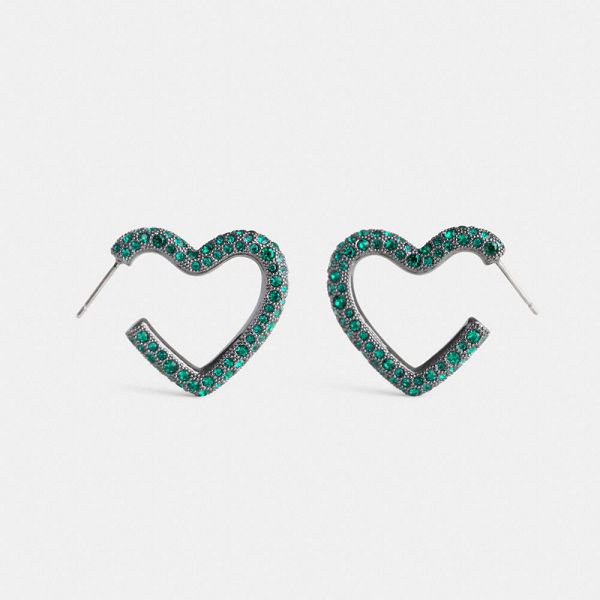 Dámské Náušnice Coach Pavé Heart Hoop Zelene | 8354129-CZ