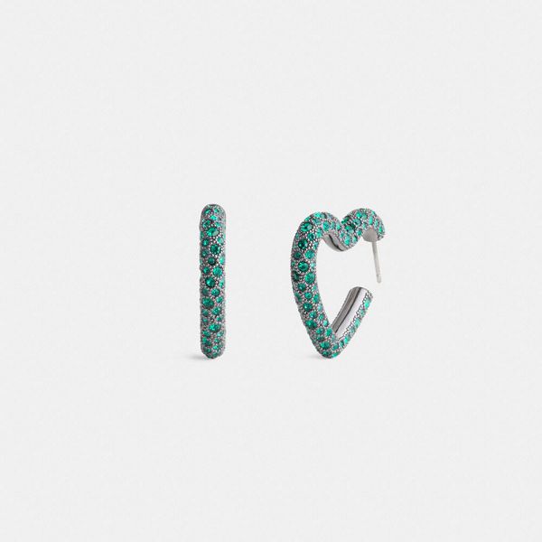 Dámské Náušnice Coach Pavé Heart Hoop Zelene | 8354129-CZ