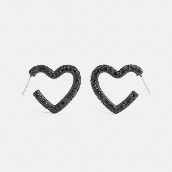 Dámské Náušnice Coach Pavé Heart Hoop Černé | 3261450-CZ