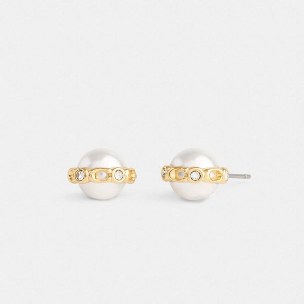 Dámské Náušnice Coach Pearl Signature Stud Zlaté | 0512967-CZ