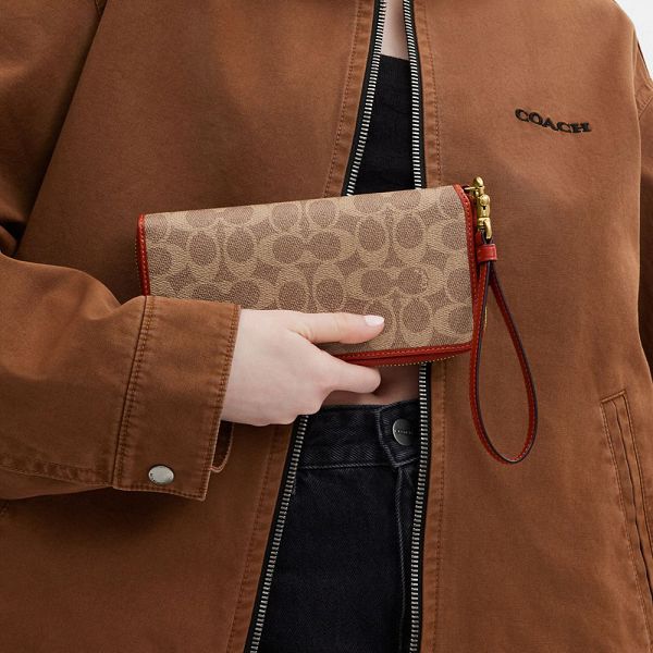 Dámské Peněženka Coach Essential Continental In Signature Canvas Hnědé Červené | 6405237-CZ