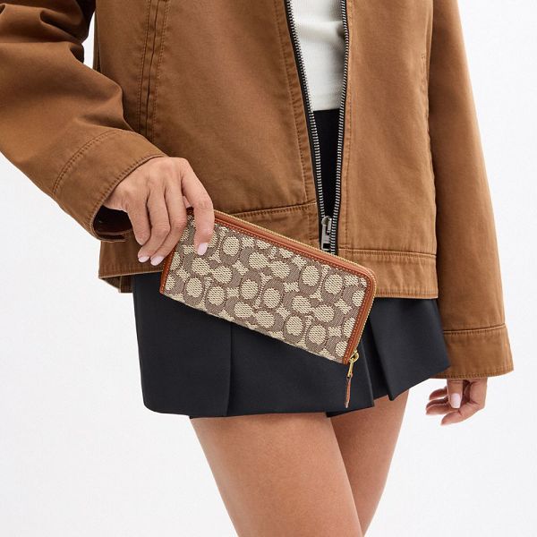 Dámské Peněženka Coach Essential Slim Accordion Zip In Signature Jacquard Hnědé Zlaté | 9175840-CZ